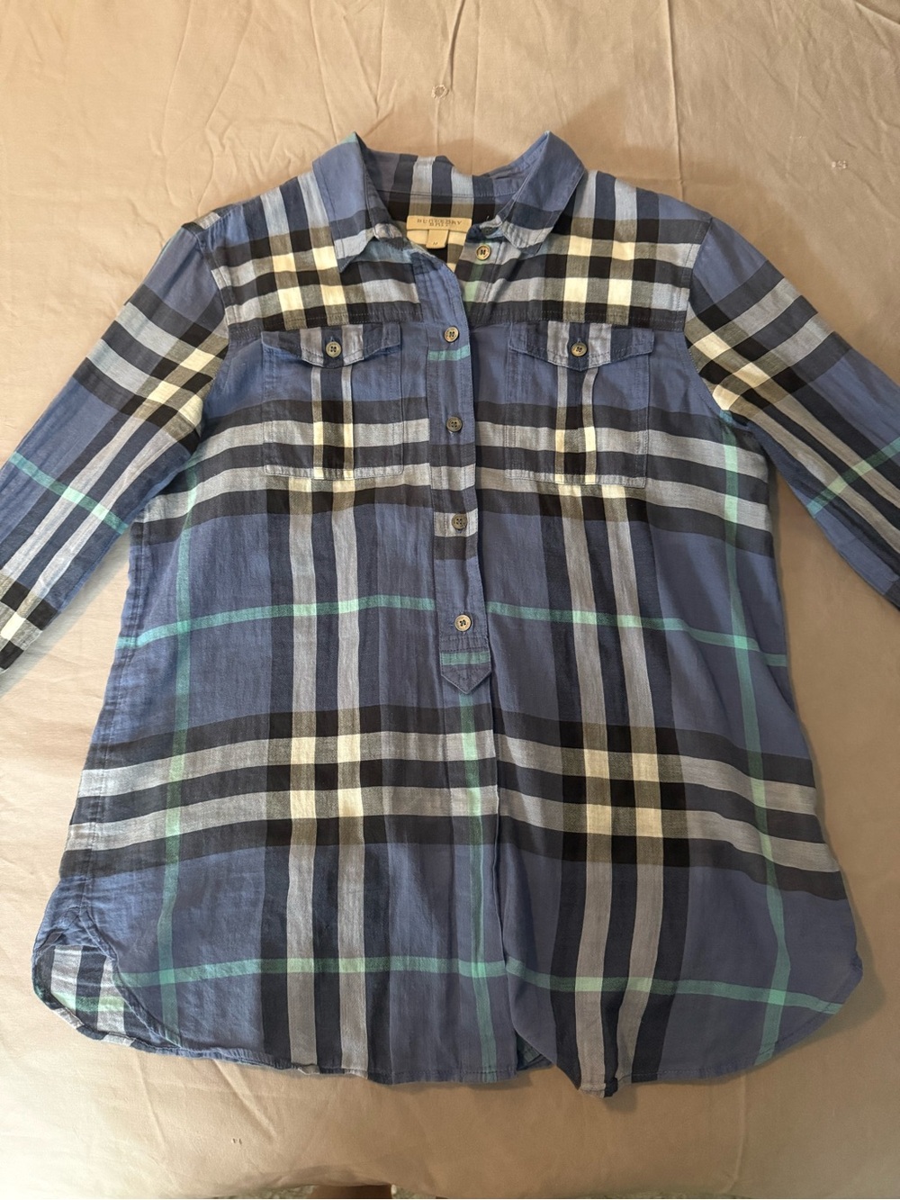Burberry Brit Women’s Blue Plaid Novacheck Button Down Shirt